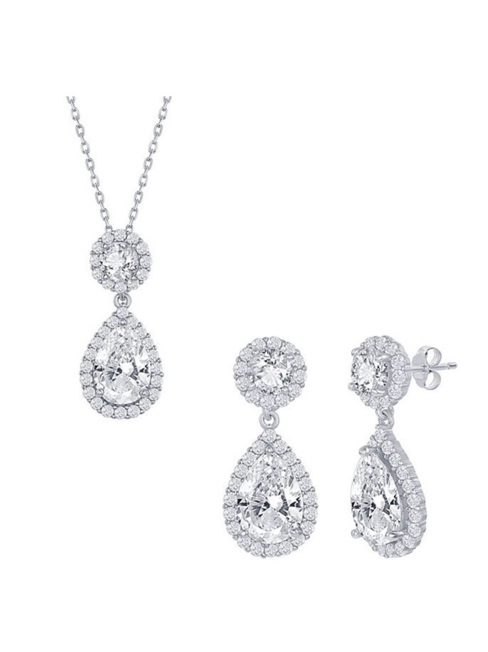 Argento Bella Sterling Silver Pear-Shaped CZ Necklace and Earring Set